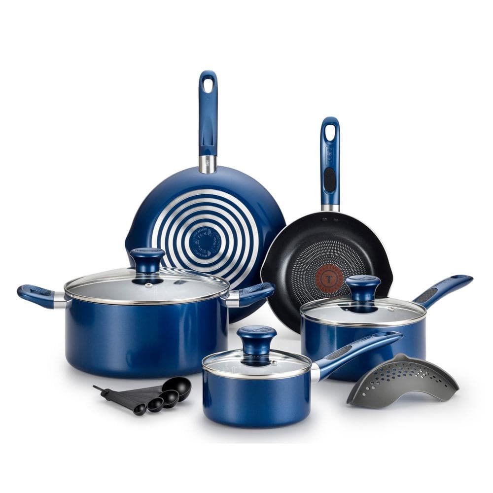 Excite 14-Piece Aluminum Non Stick Cookware Set in Blue - Hercitys