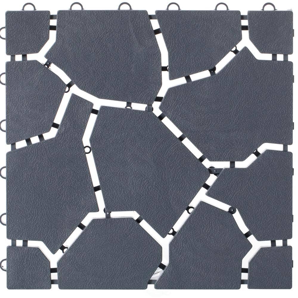 Gray Plastic Garden Path Track Interlocking Stone Look Design Pathway Tile Floor Paver (Pack of 4) - Hercitys
