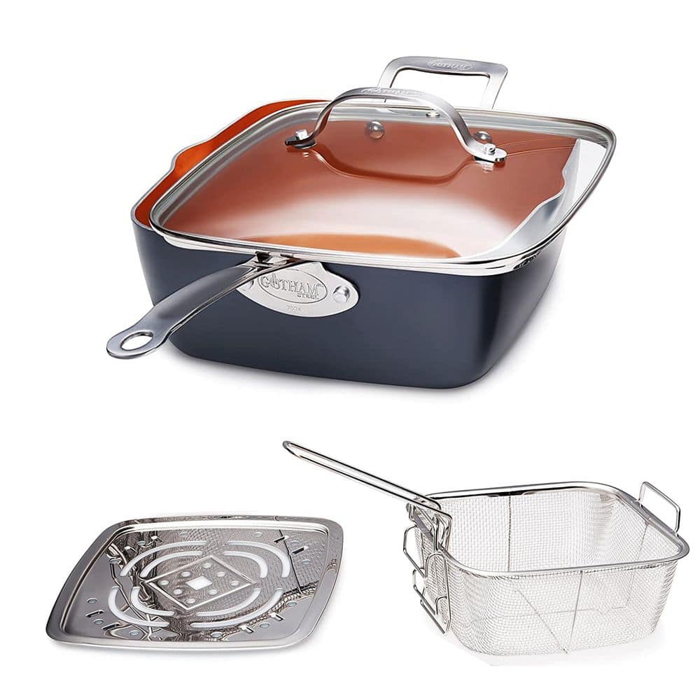 9.5 in. Aluminum Ti-Ceramic Non-Stick Deep Square Fry Pan Set (4-Piece ) - Hercitys