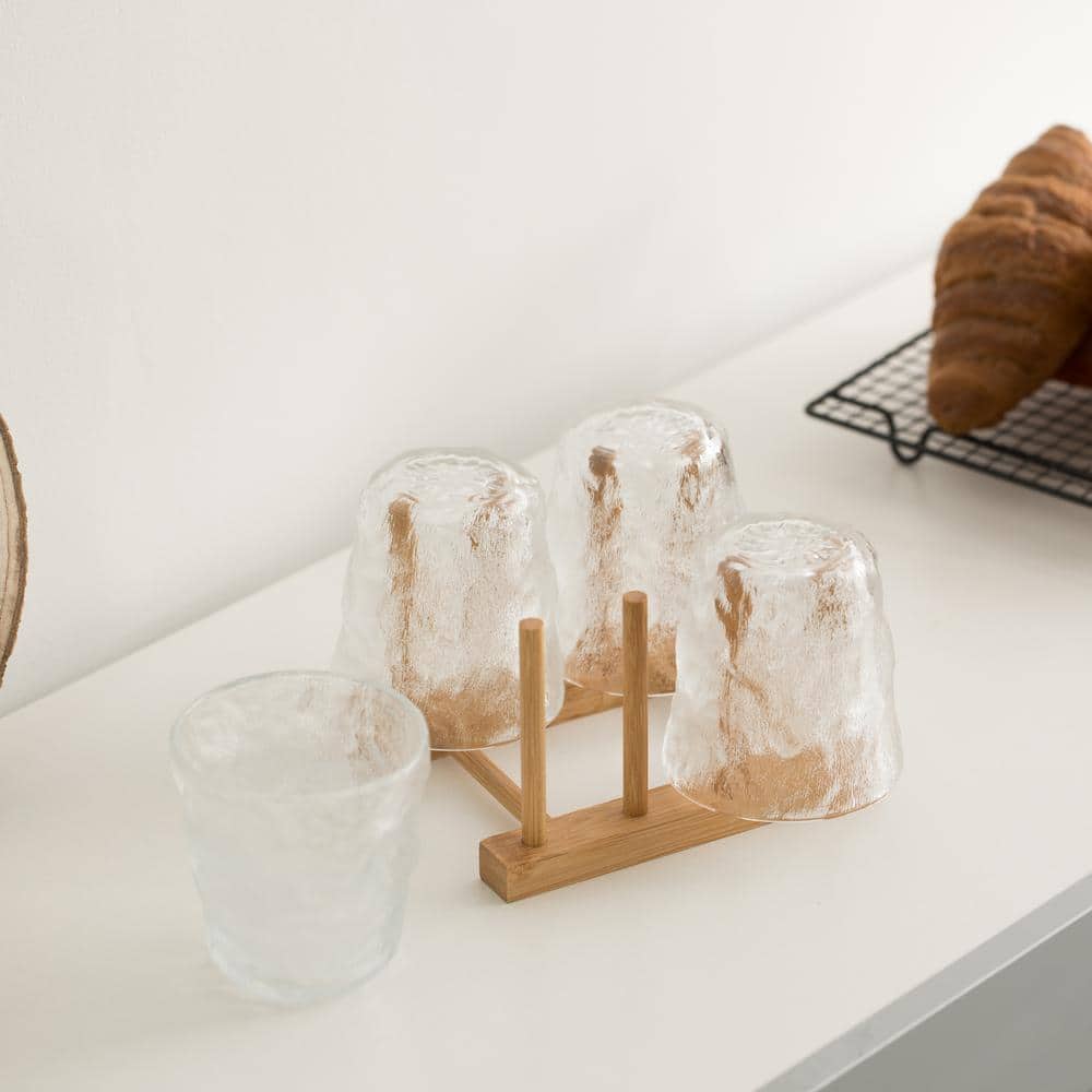 Set of 2 Bamboo Wooden Drainer Dish Rack, Plate Rack, And Drying Drainer, 3 Grid - Hercitys