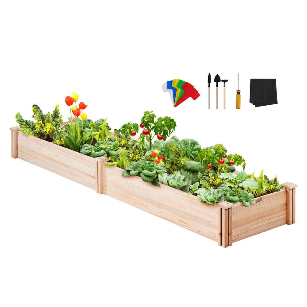 Raised Garden Bed 8 ft. x 2 ft. x 1 ft. Wooden Planter Box with Open Base Outdoor Planting Boxes - Hercitys