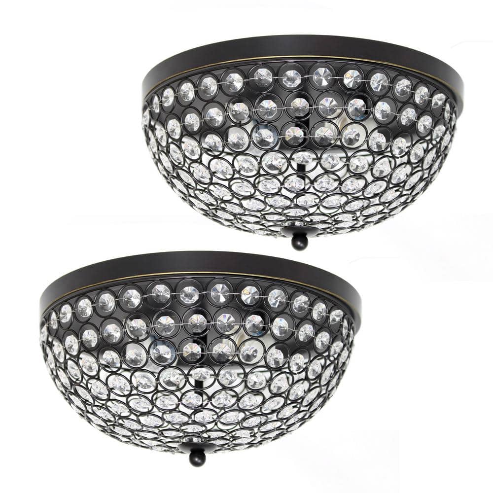 6.5 in. 2-Light Restoration Bronze Crystal Glam Ceiling Flush Mount (2-Pack) - Hercitys