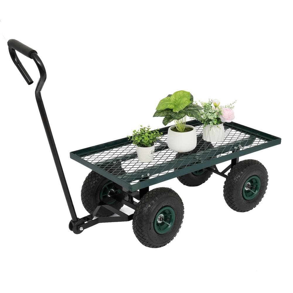 Steel Rectangle Garden Cart with 4 Wheels - Hercitys