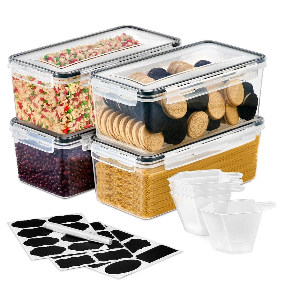 Large Food Storage Containers-Pack of 4 with Air Tight, 4-Way Snap Lids - Hercitys