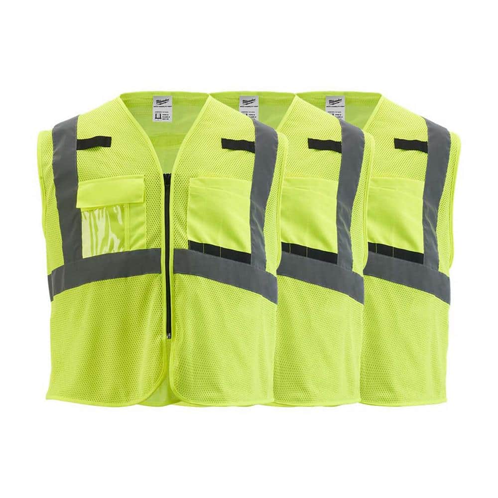 Small/Medium Yellow Class 2 Mesh High Visibility Safety Vest with 9-Pockets (3-Pack) - Hercitys