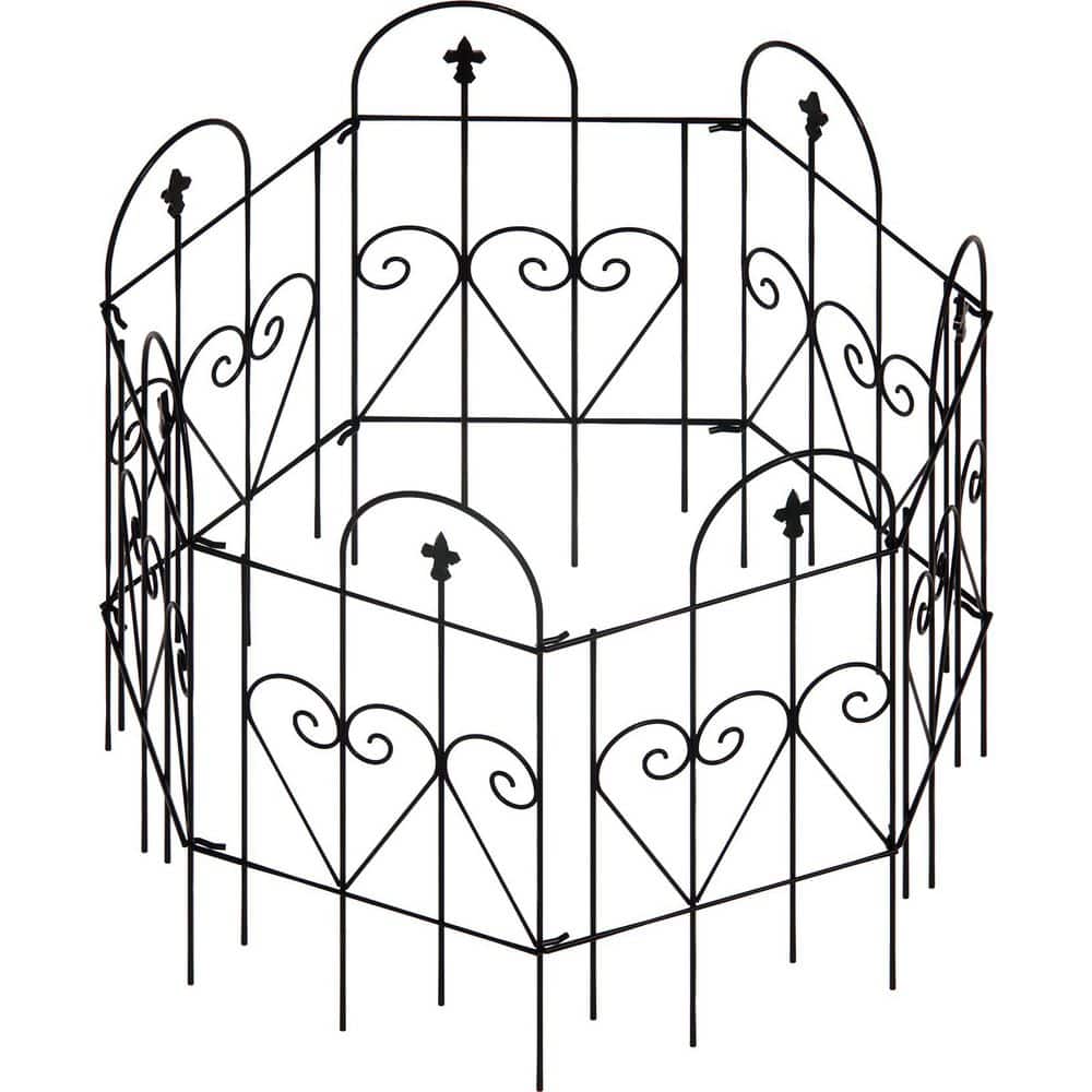 7-Pack 32 in. High 10.2 ft. Long Black Galvanized Metal Garden Fence Removable Landscape Fence Barrier Customizable - Hercitys