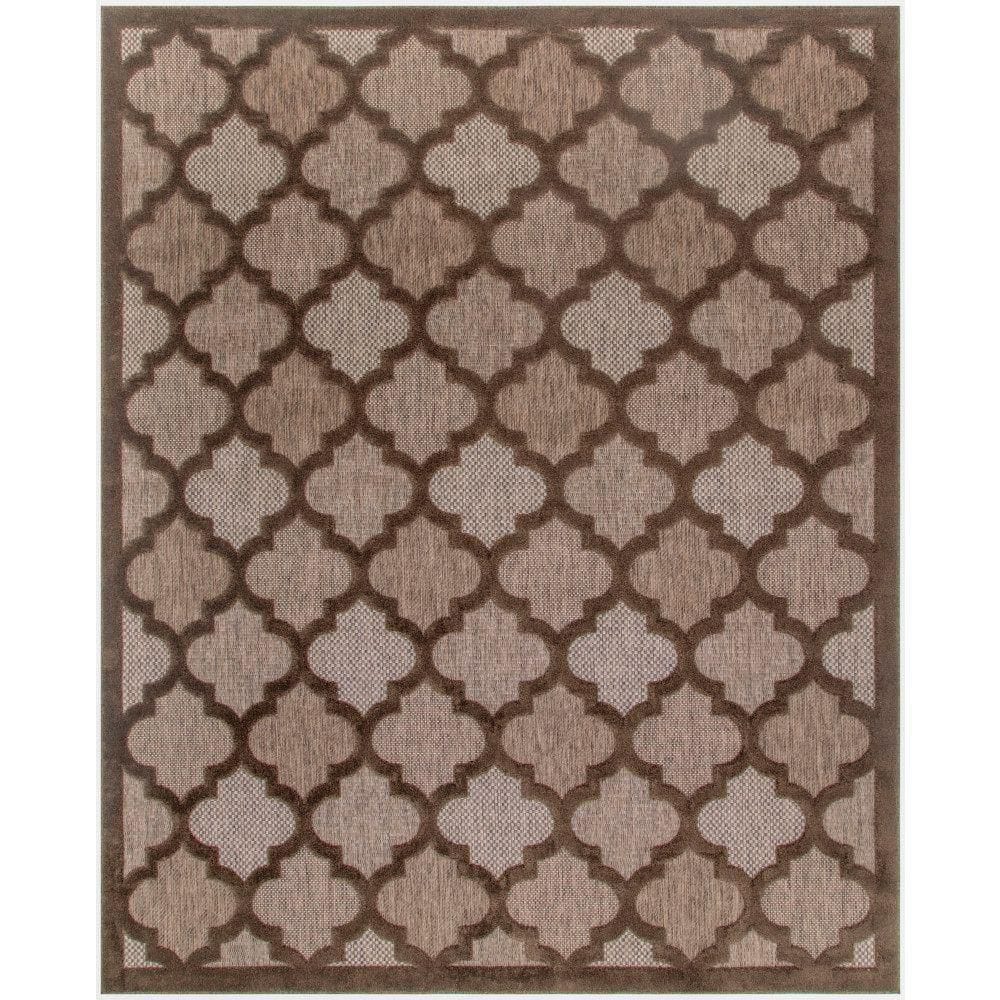 Easy Care Brown 9 ft. x 12 ft. Trellis Contemporary Area Rug - Hercitys