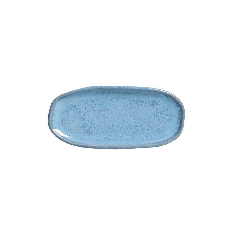 6.49 in. Breeze Light Blue Stoneware Shallow Oval Platter Organic (Set of 4) - Hercitys