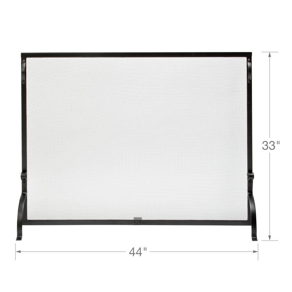 Black Wrought Iron 44 in. W Single-Panel Sparkguard Fireplace Screen with Carry Handles and Heavy Guage Mesh - Hercitys