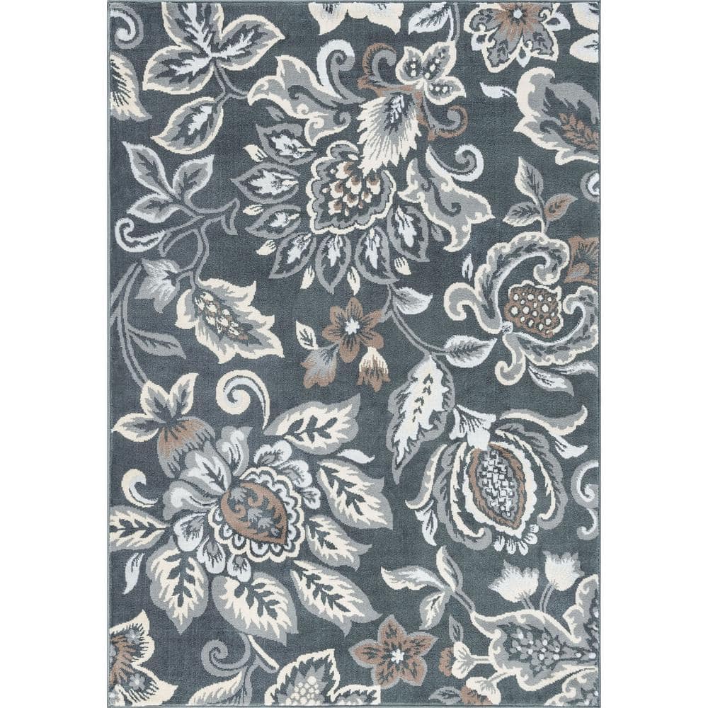 Madison Floral Dark Gray 5 ft. x 7 ft. Indoor Area Rug - Hercitys