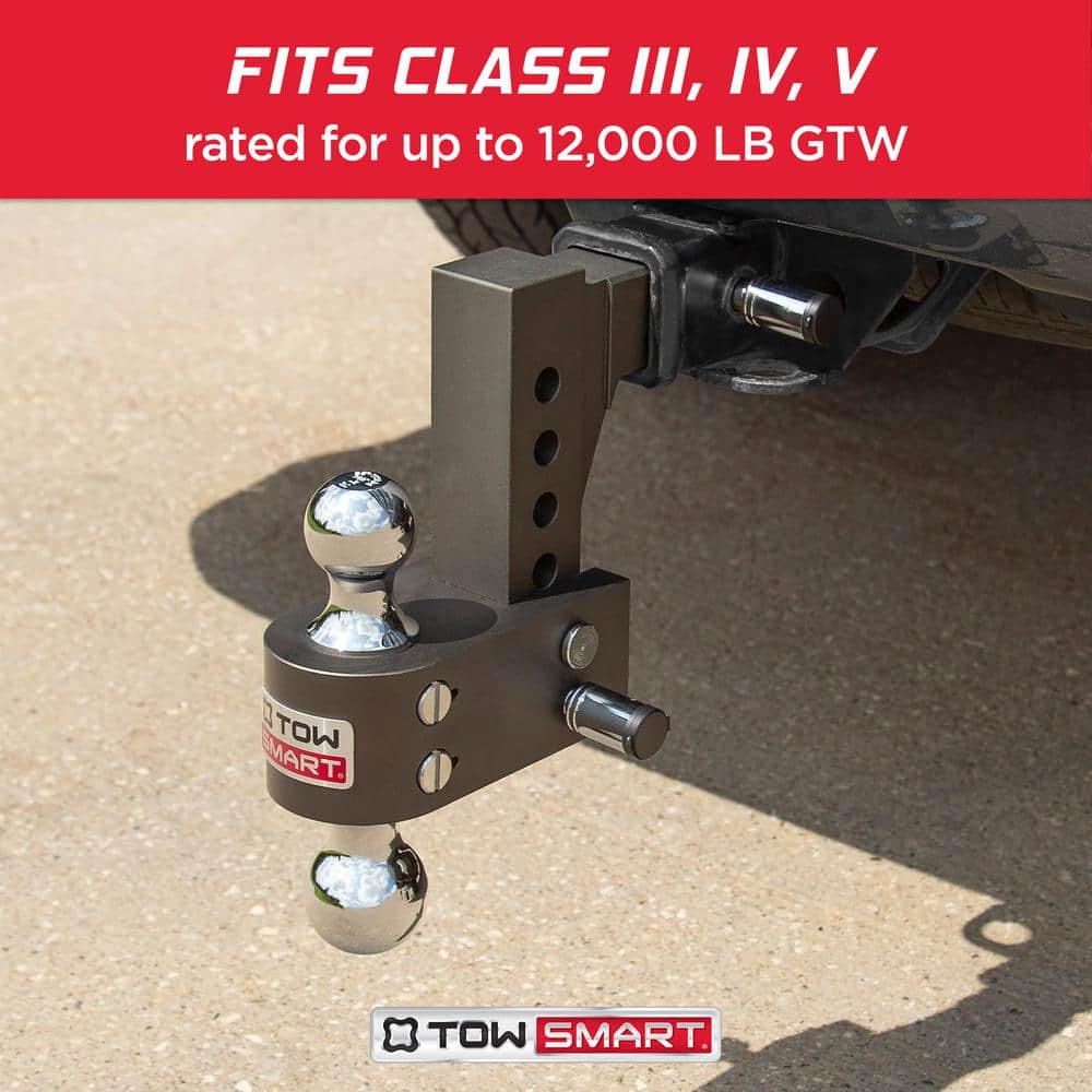 Class V, 12,000 lbs. 5-5/8 in. Drop to 6-1/2 in. Rise, Adjustable Trailer Hitch Tri-Ball Mount - Hercitys