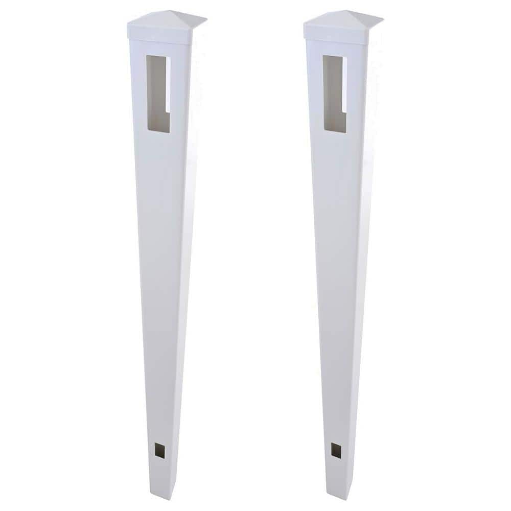 95 in. x 5 in. Rail Line Post for White Vinyl Routed Fence Kit Caps Included (Set of 2) - Hercitys