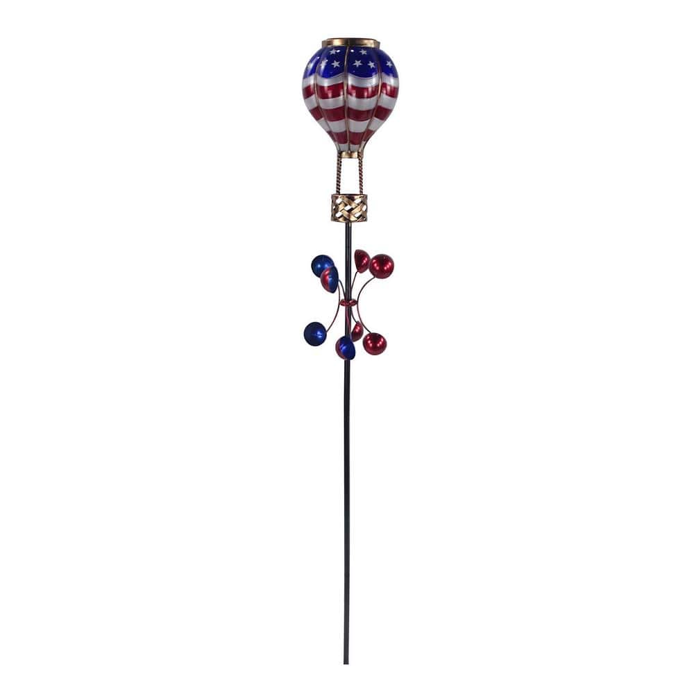 Solar Patriotic Hot Air Balloon Spinning Garden Stake with LED - Hercitys