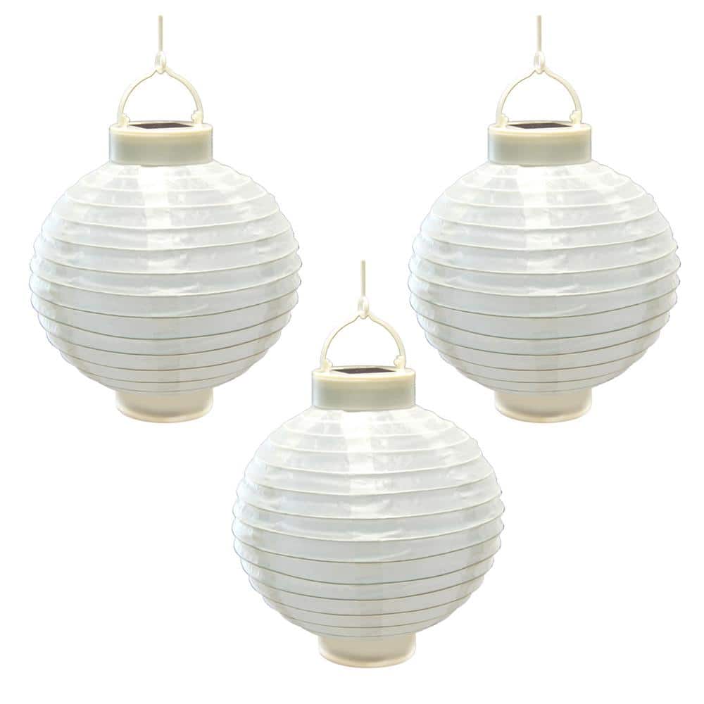 8 in. Solar White Nylon Round Lantern (3-Pack) - Hercitys