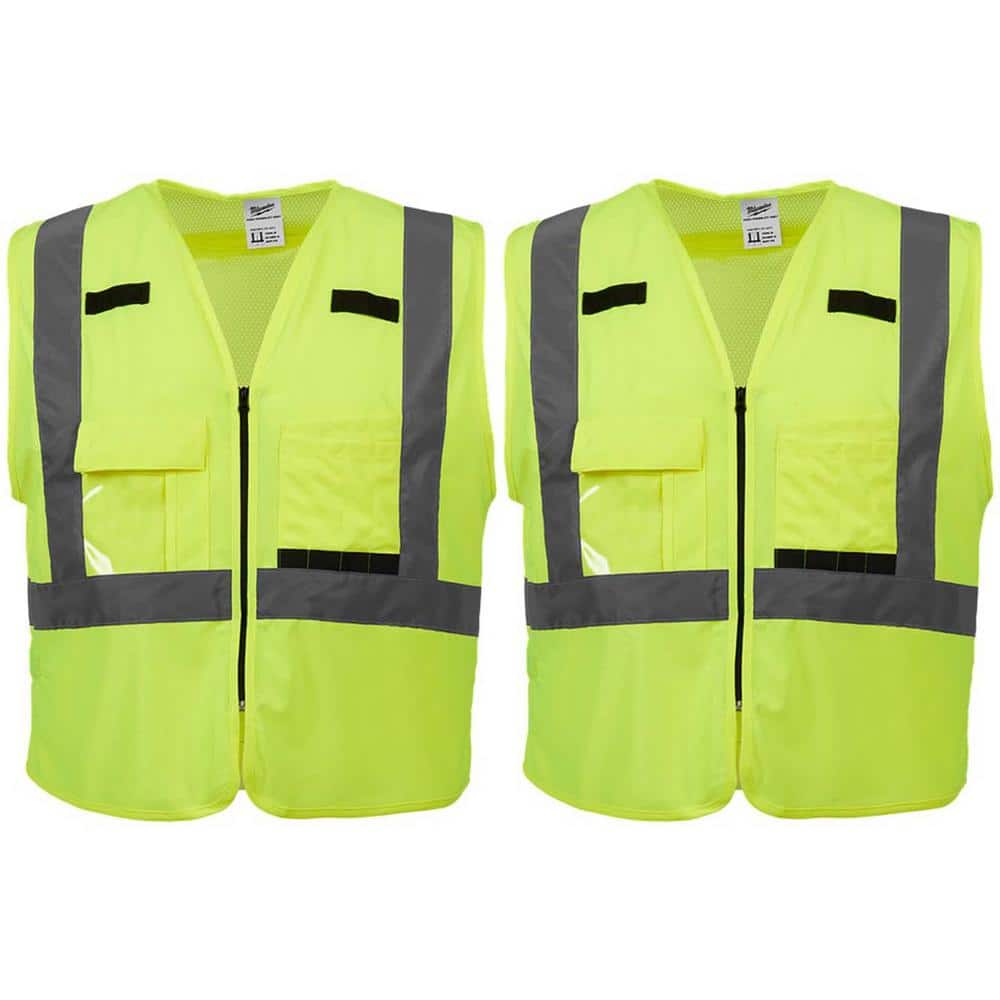 Small/Medium Yellow Class 2 High Visibility Safety Vest with 10 Pockets (2-Pack) - Hercitys