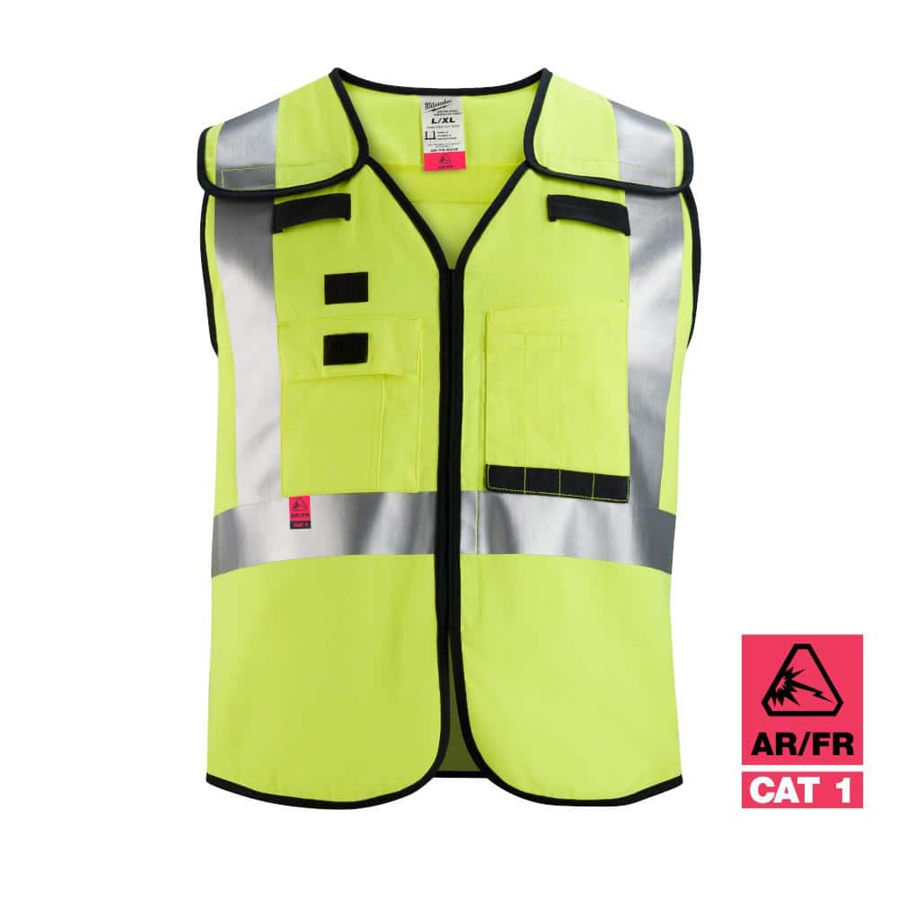 Arc-Rated/Flame-Resistant 4X-Large/5X-Large Yellow Mesh Class 2 Breakaway High Visibility Safety Vest with 10-Pockets - Hercitys