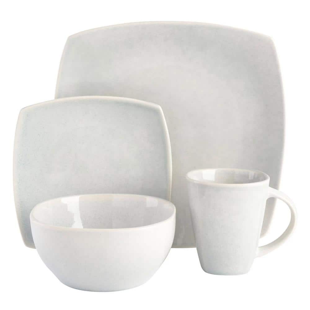 Soho Lounge 16-Piece Soft Square Stoneware Dinnerware Set in Stone Grey Service Set of 4 - Hercitys