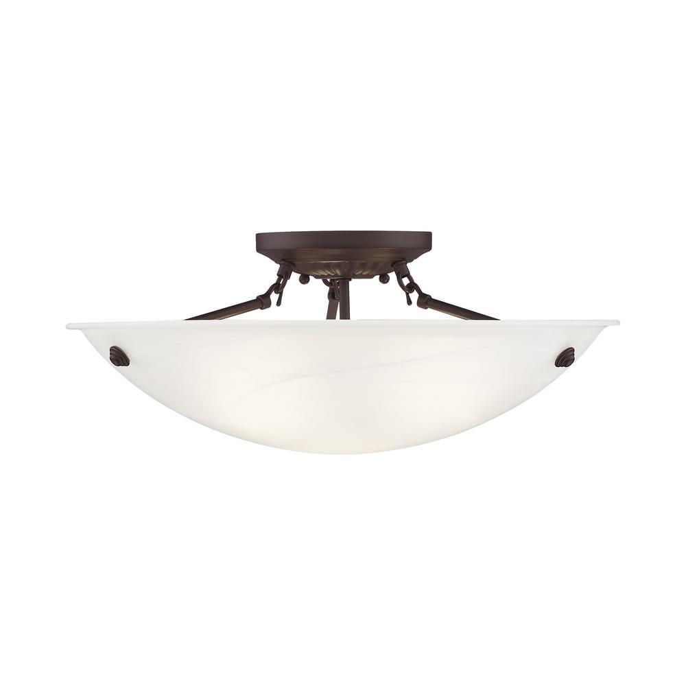 Oasis 20 in. 3-Light Bronze Semi Flush Mount with White Alabaster Glass - Hercitys