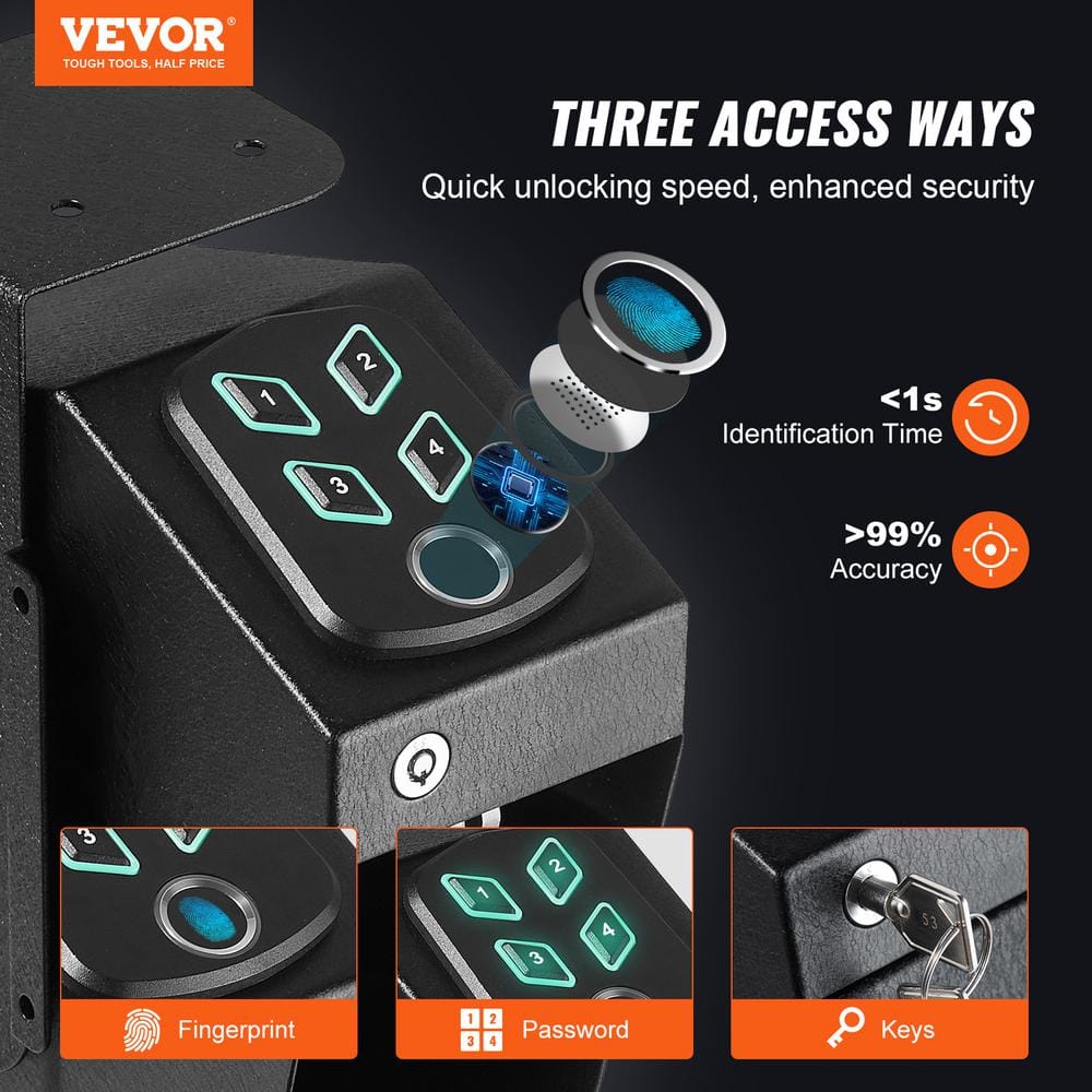 Mounted-Gun Safe for 1 Gun Biometric Gun Safe with 3 Quick Access Ways of Fingerprints, Passwords and Keys for Home - Hercitys