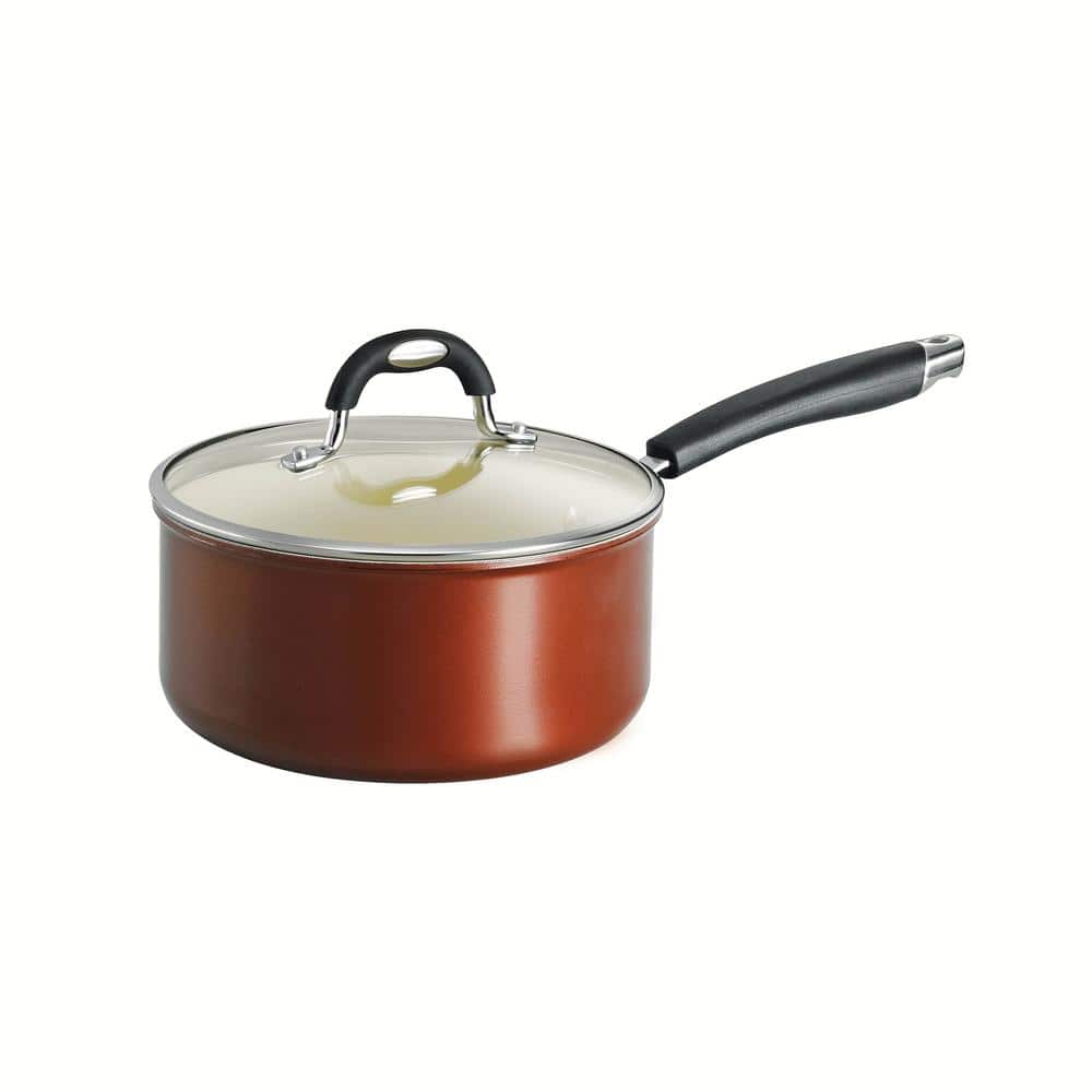 Style Ceramica 3 qt. Aluminum Ceramic Nonstick Sauce Pan in Copper with Glass Lid - Hercitys