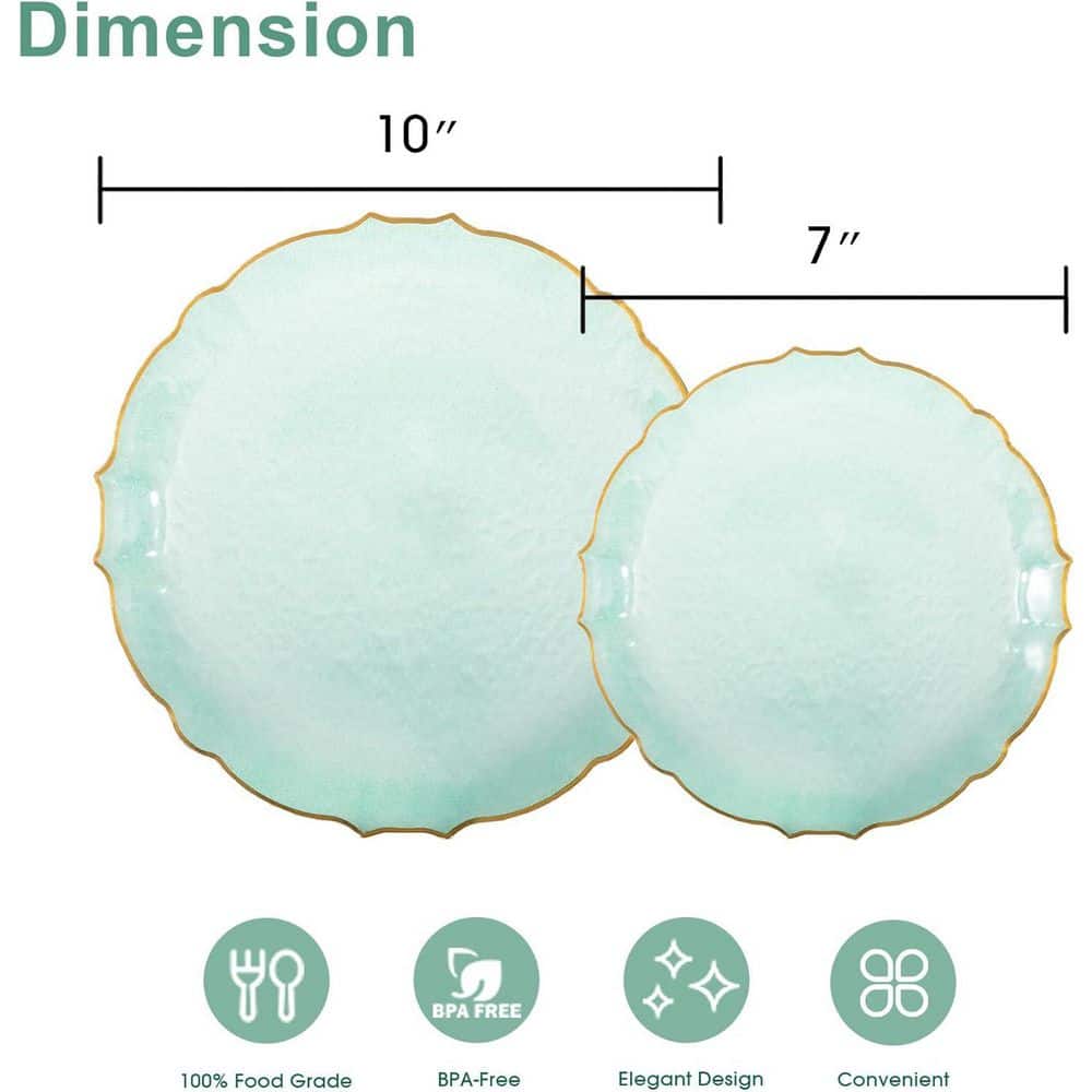 Translucent Green Disposable Plastic Plates with Gold Rim (50-Piece) - Hercitys
