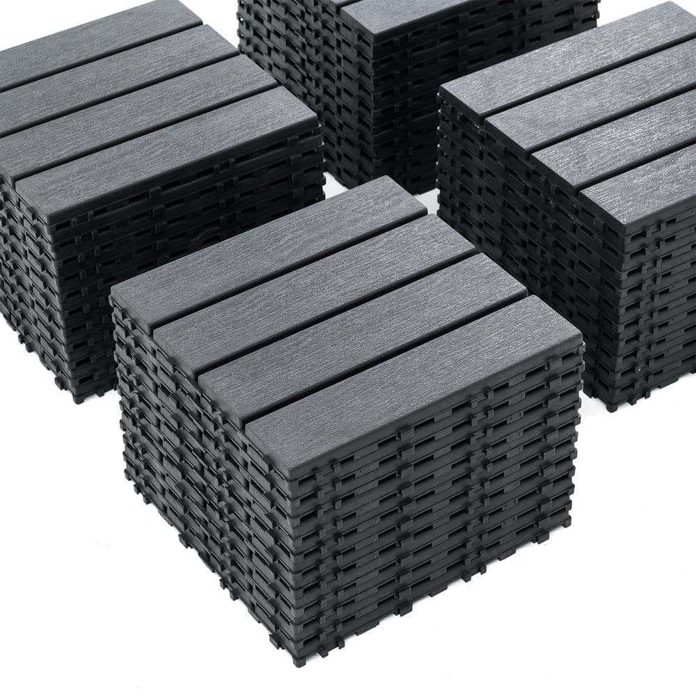 Indoor and Outdoor 1 ft. x 1 ft. Plastic Interlocking Deck Tiles in Dark Gray, Garage Floor Tiles (44 per Case) - Hercitys