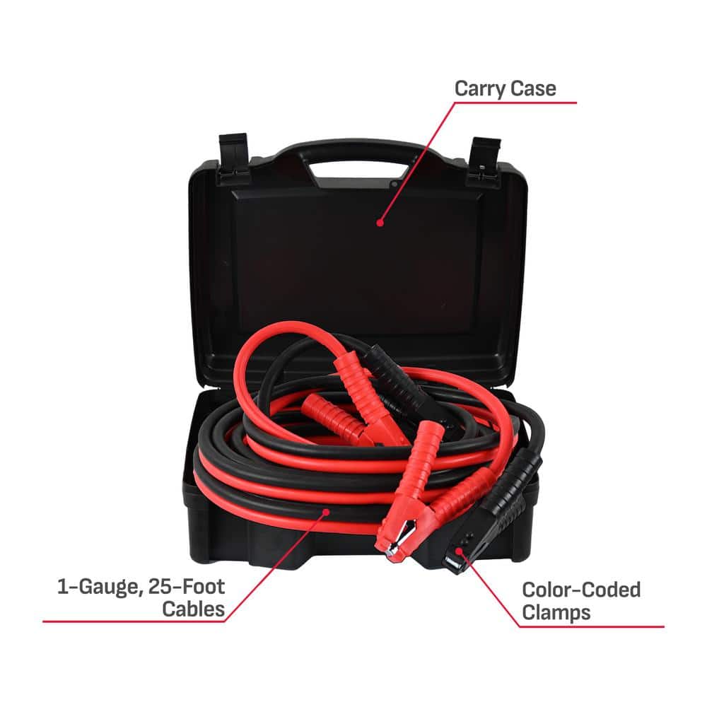 Automotive 1 Gauge, 25 Foot Extreme-Duty Booster Cables, Rated for 900 Amps - Hercitys