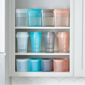 Reusable Silicone 24 oz. Large Cup Zippered Storage Container, Gray - Hercitys