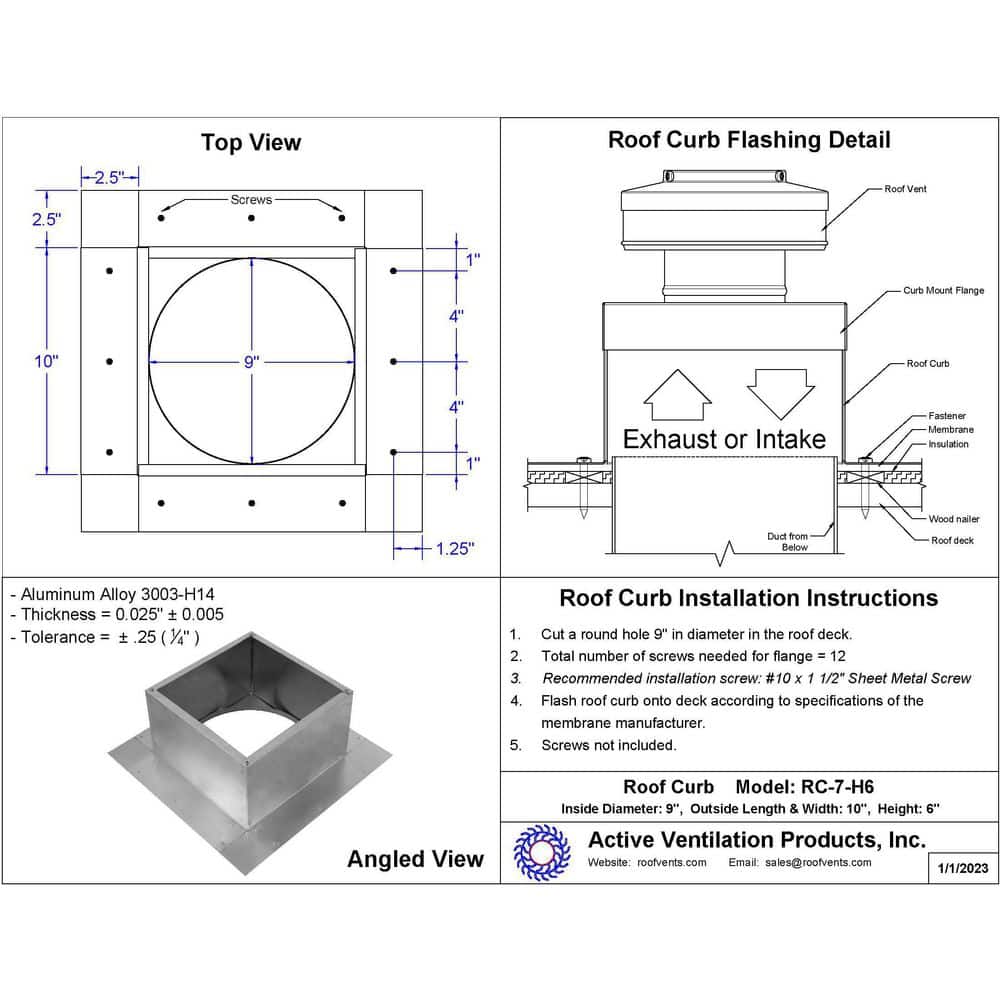 Box is 10 in. Wide x 10 in. Long x 6 in. High Aluminum Roof Curb - Hercitys