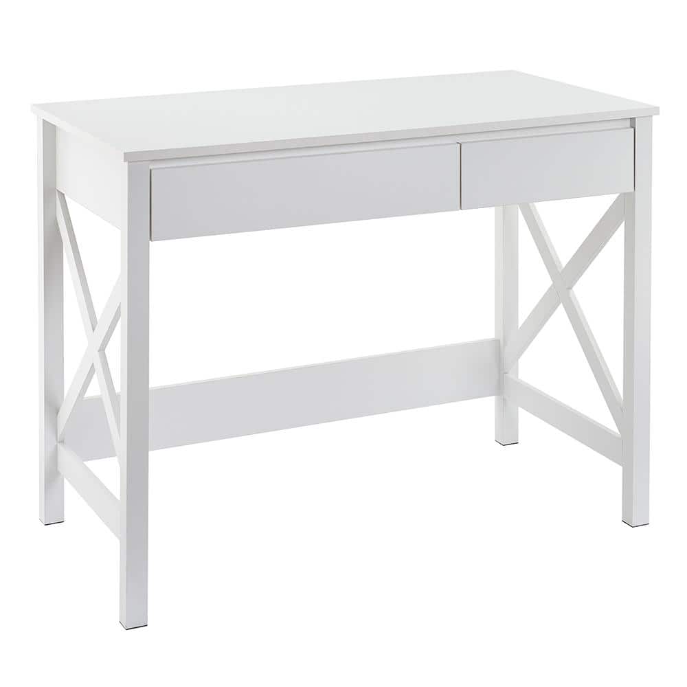 X-Frame 30 in. H x 39.4 in. W x 21.7 in. D Metal Frame Writing and Computer Desk Shelving Unit in White - Hercitys