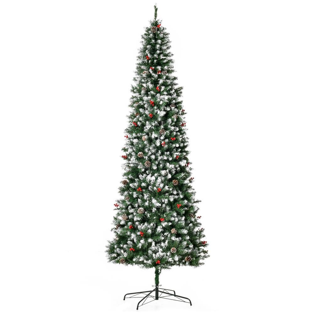9 ft. Artificial Christmas Tree Snow Flocked Tree, Pre-Lit Holiday Decoration with LED Lights, Pine Cones - Hercitys