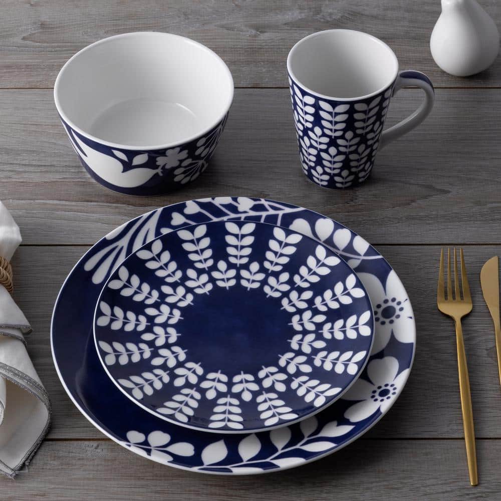 Bluefjord 4-Piece (Blue) Porcelain Coupe Place Setting, Service for 1 - Hercitys