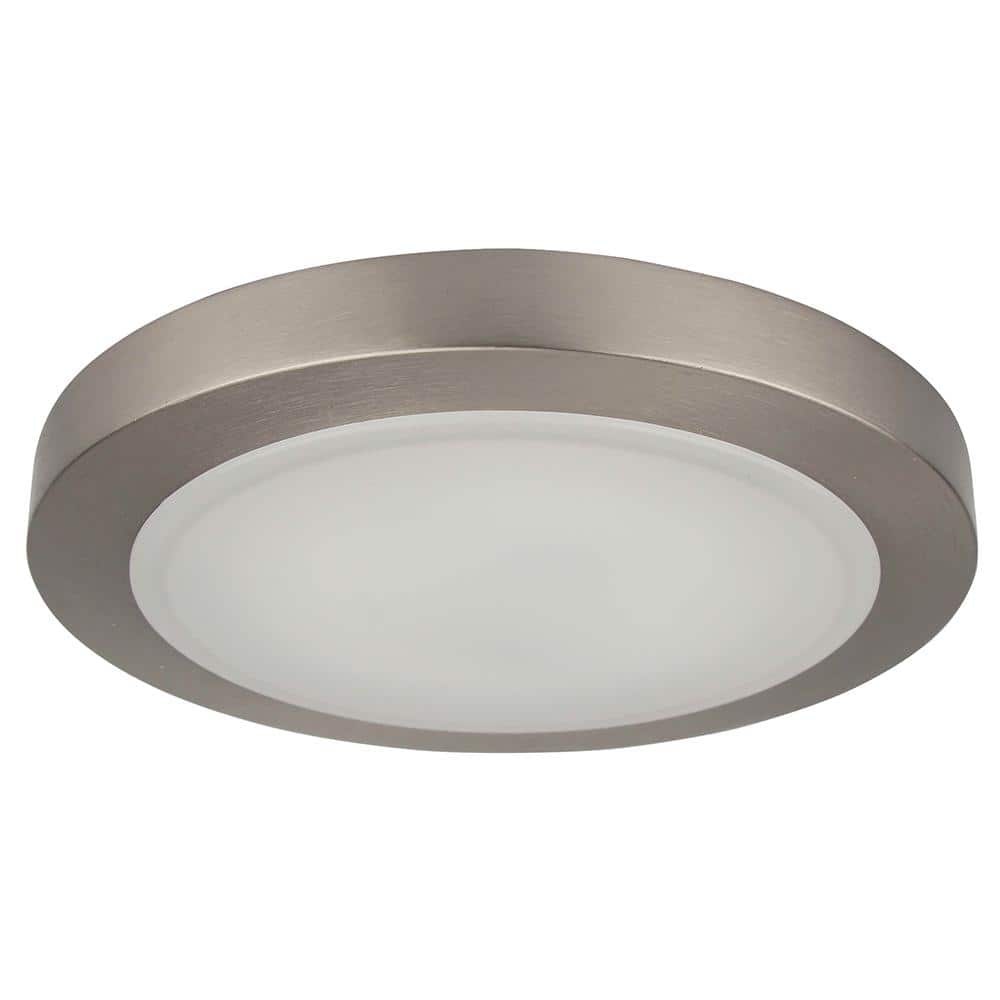 Angel 9.5 in. 120-Watt Brushed Nickel Integrated LED Flush Mount with Frosted Glass Silver Shade - Hercitys