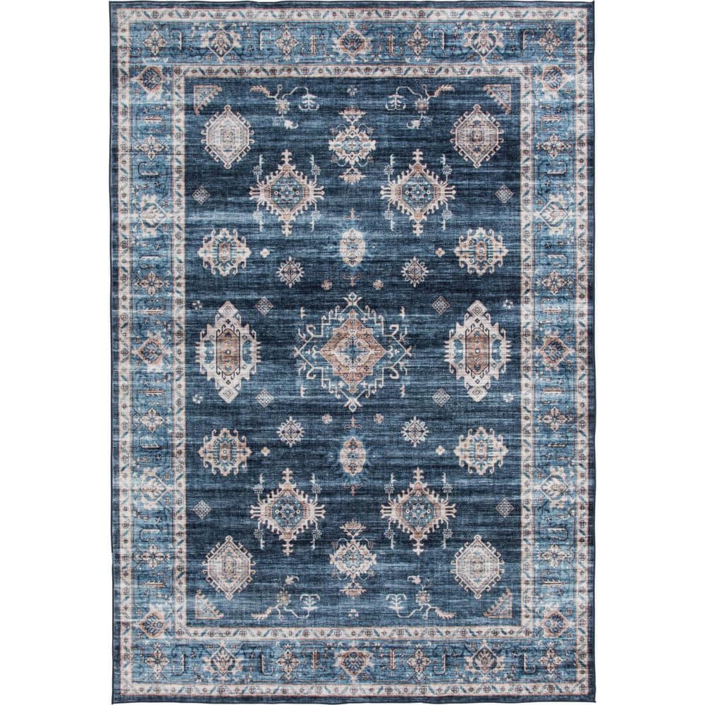 Wipe Up Areyn Blue Washable 5 ft. x 7 ft. Oriental Polyester Indoor Area Rug - Hercitys