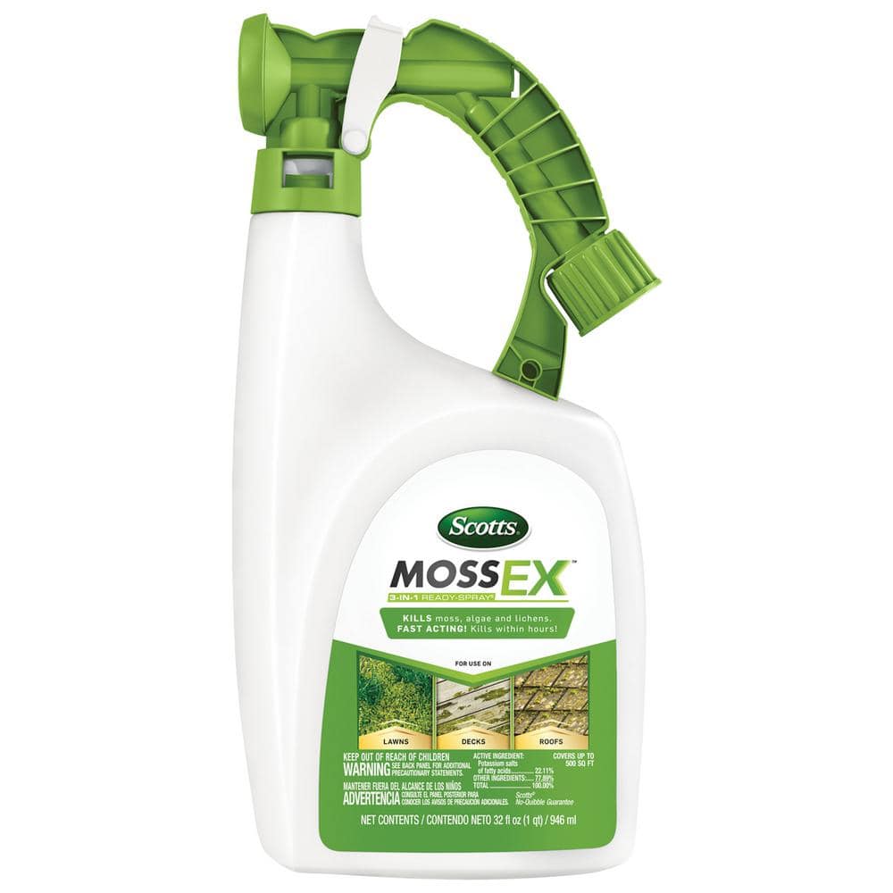 MossEx 3-in-1 Ready Spray, 32 fl. oz., Kills Moss, Algae and Lichens, Fast Acting, Use on Lawns, Roofs, and Patios - Hercitys