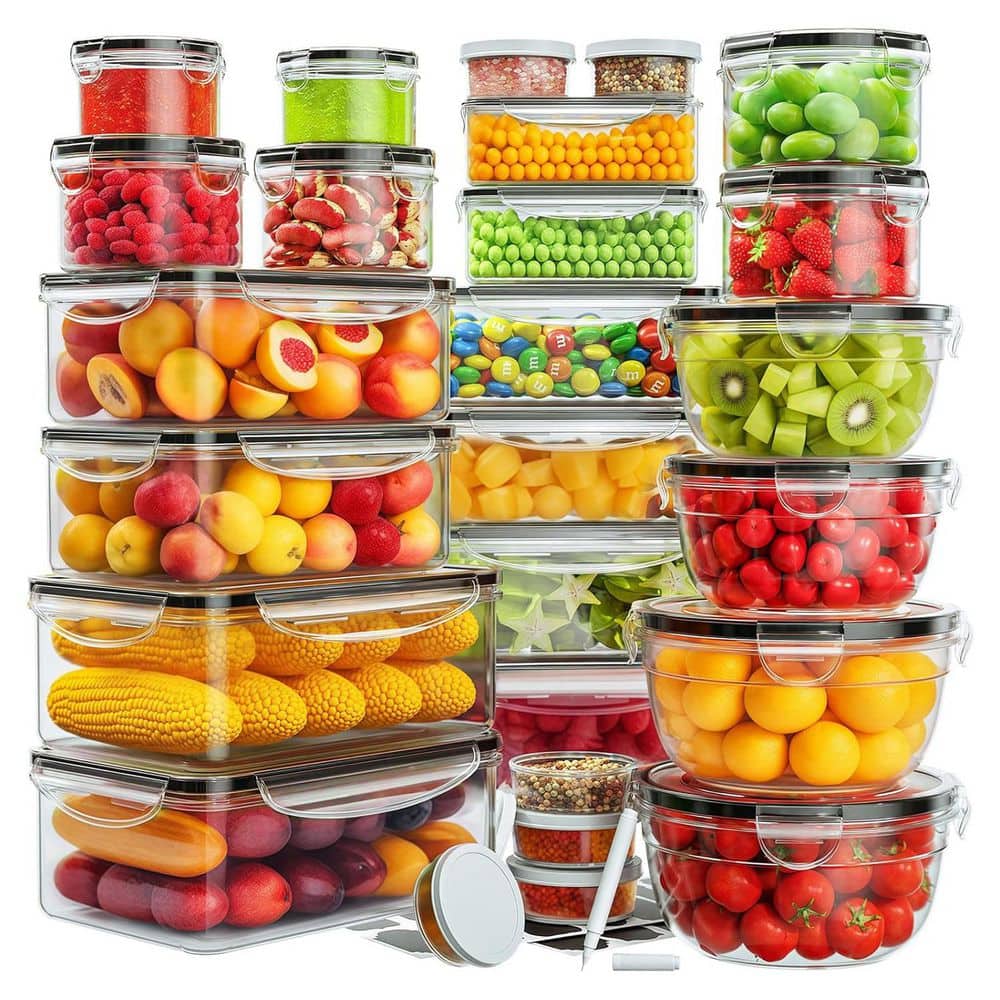 Airtight 26-Pack Food Storage Containers Set Microwave Dishwasher Safe Leakproof BPA-Free Plastic with Labels and Pen - Hercitys