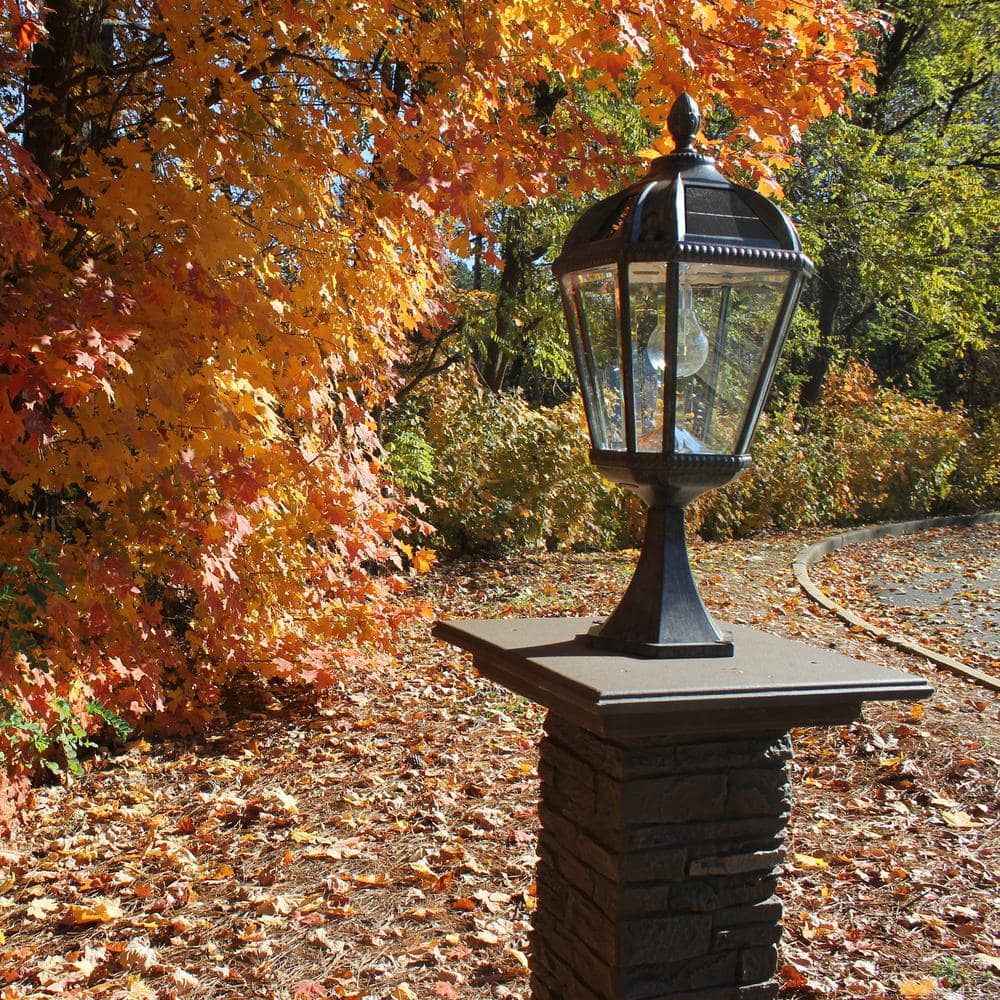 Royal Bulb Series Outdoor Weathered Bronze Integrated LED Solar Powered Post Light on Pier Base for Brick Mailbox - Hercitys