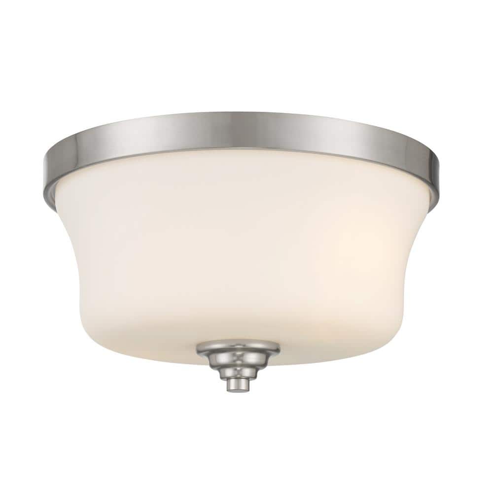 Shyloh 13.75 in. 2-Lights Brushed Nickel Flush Mount with Etched Opal Glass Shades - Hercitys