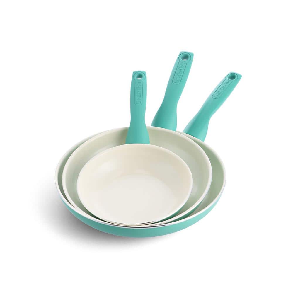 Rio Aluminum Ceramic Nonstick 3-Piece Frypan Skillet Set in Turquoise - Hercitys