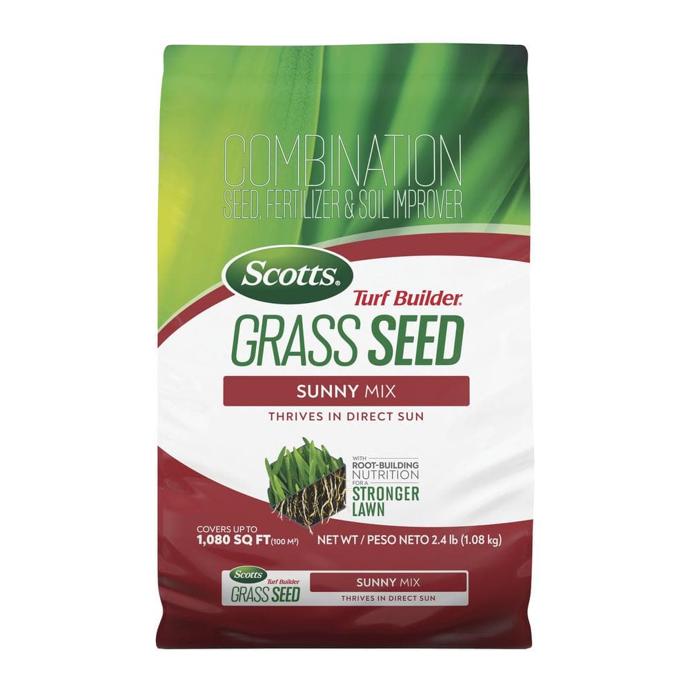 Turf Builder 2.4 lbs. Grass Seed Sunny Mix with Fertilizer and Soil Improver, Thrives in Direct Sun - Hercitys