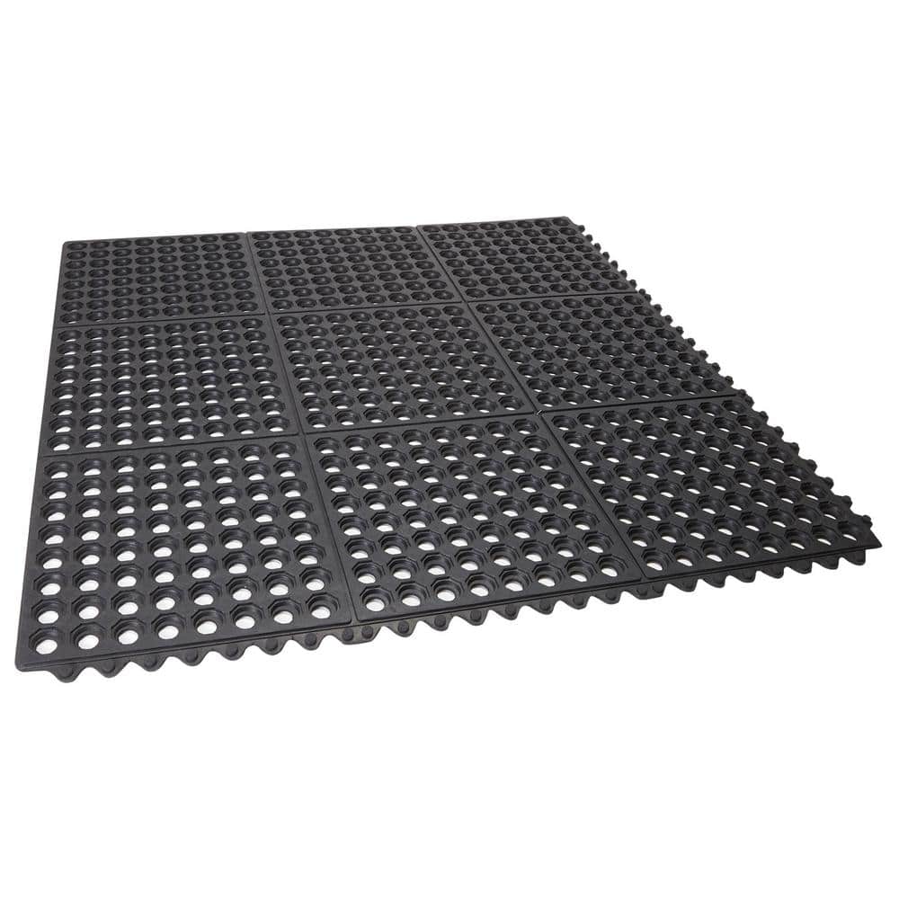 Durable Interlocking Black 36 in. x 36 in. Anti-Fatigue Rubber Commercial Floor Mat (Set of 4) - Hercitys