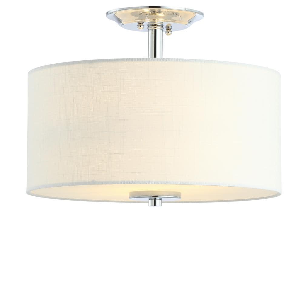 Marc 15 in. Chrome/White Metal/Linen LED Flush Mount - Hercitys