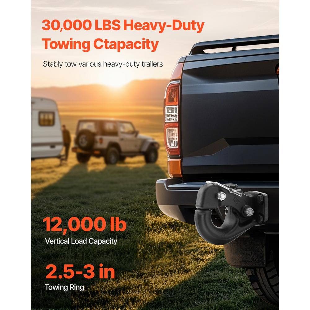 Pintle Hook, 30,000 lbs. Towing Capacity, Trailer Hitches Receiver Hook Fits for 2.5 to 3 in. Lunette Ring with Kit - Hercitys