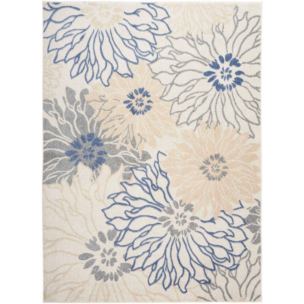 Passion Ivory Grey Blue 5 ft. x 7 ft. Floral Contemporary Area Rug - Hercitys