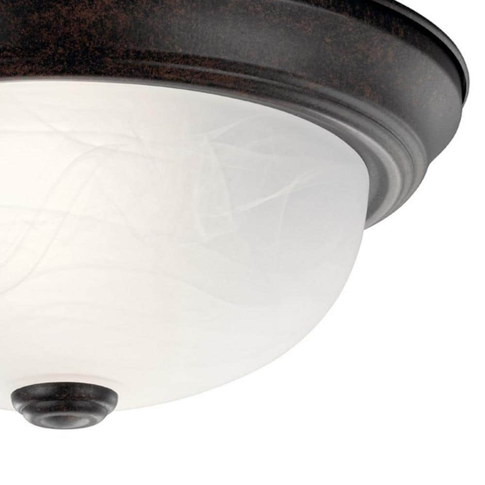 Independence 11.25 in. 2-Light Tannery Bronze Traditional Hallway Flush Mount Ceiling Light with Alabaster Swirl Glass - Hercitys