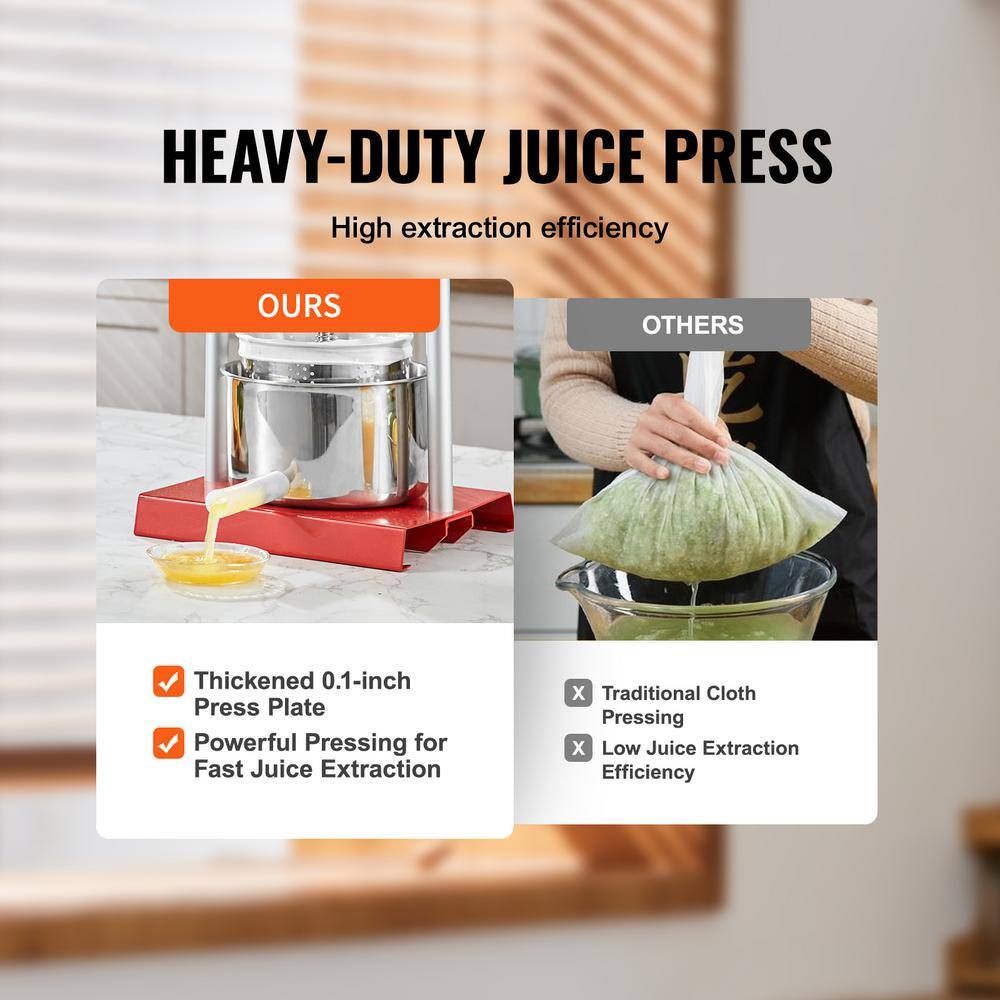 Cider Press, 0.8 gal. /3 Liter, 2 Stainless Steel Buckets, Manual Juicer, Apple Juice Grape Tincture Vegetable Press - Hercitys