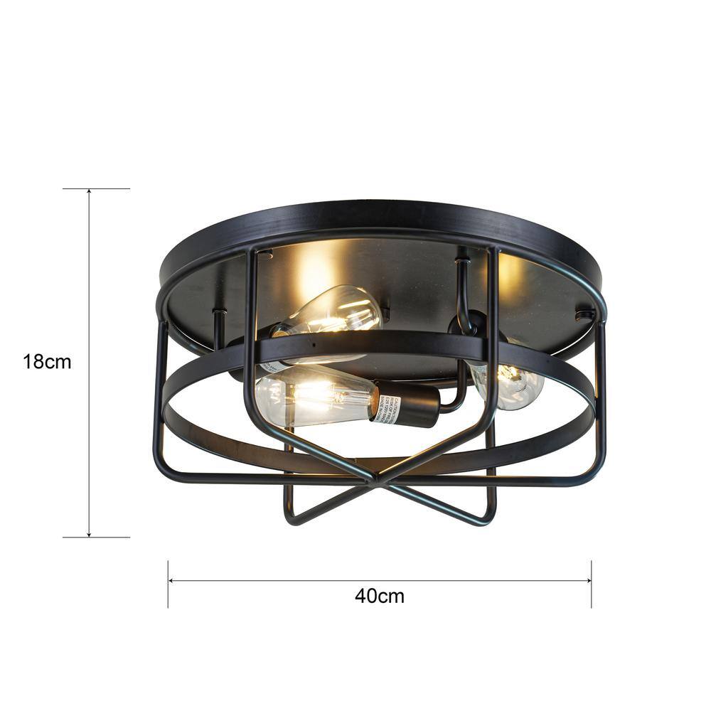 Willa 7 in. 3-Light Indoor Matte Black Flush Mount Light with Light Kit - Hercitys