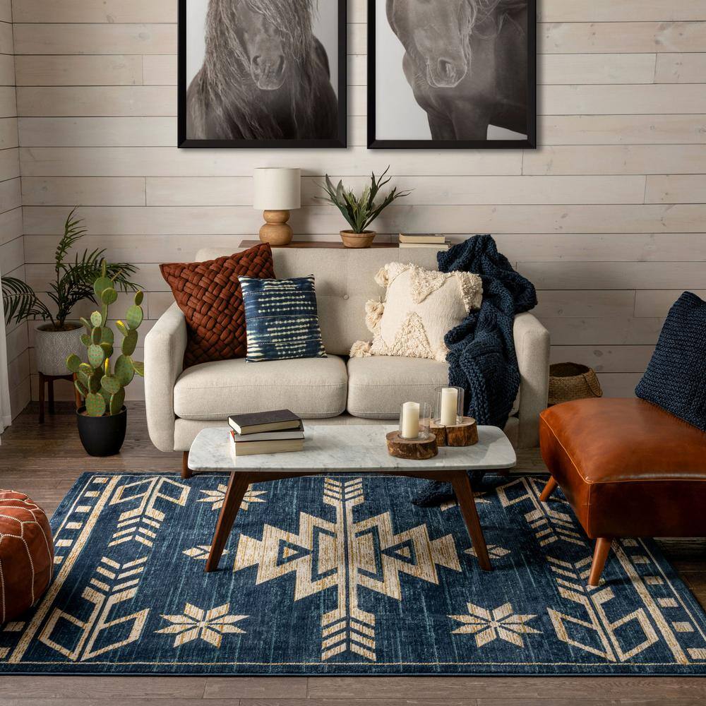 Tulsa Canton Southwestern Tribal Bohemian Blue 5 ft. 3 in. x 7 ft. 3 in. Area Rug - Hercitys