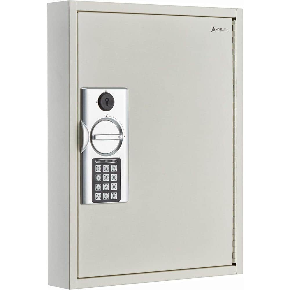 60-Key Steel Heavy-Duty Safe Lock Box Key Cabinet, with Digital Lock, White - Hercitys