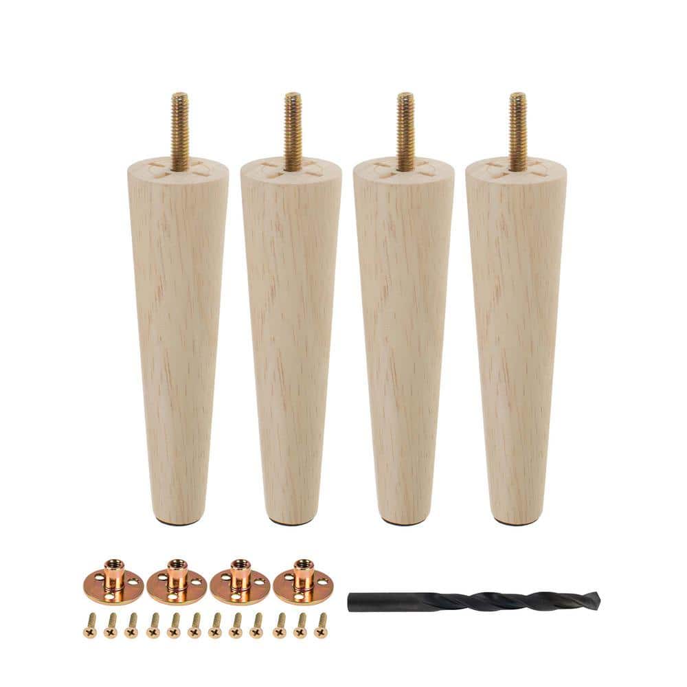 6 in. x 1-9/16 in. Mid-Century Unfinished Hardwood Round Taper Leg (4-Pack) - Hercitys